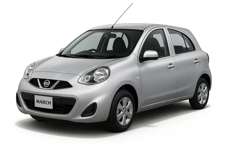 Silver Nissan March economy hire car from our Cyprus fleet, from 17 euro a day