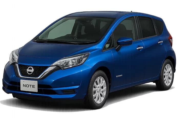 Blue Nissan Note e-Power hybrid hire car from our Cyprus fleet, from 45 euro a day