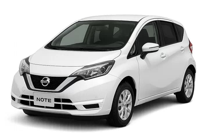 White Nissan Note compact hire car from our Cyprus fleet, from 40 euro a day