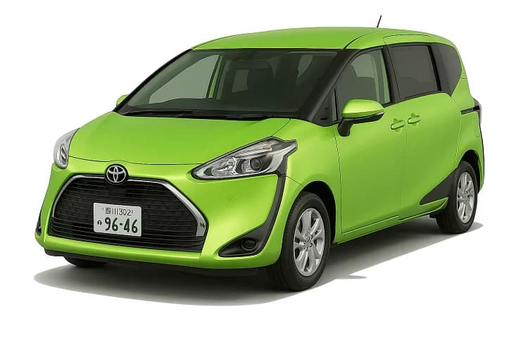 Green Toyota Sienta seven-seat MPV from our Cyprus fleet, from 65 euro a day