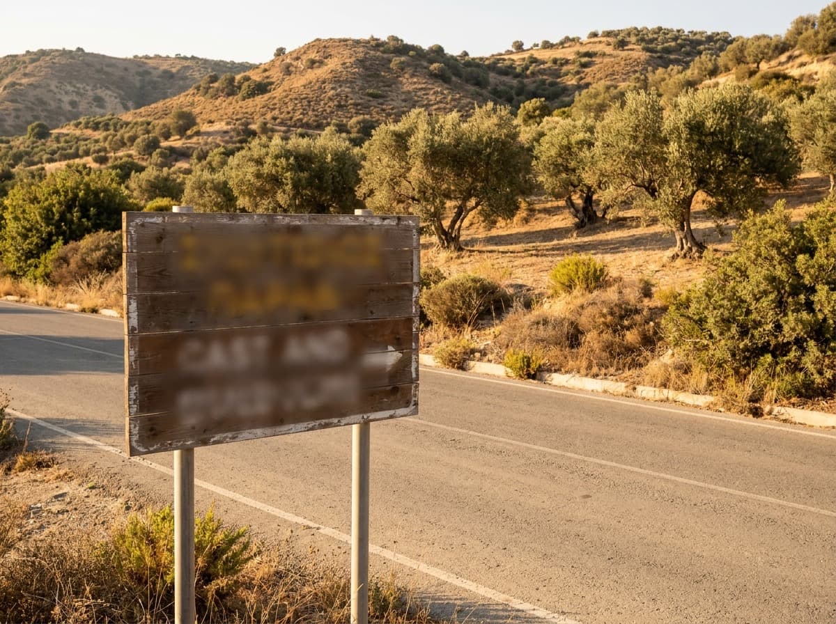 Straßenschild an einer Landstraße im Bezirk Paphos, Zypern